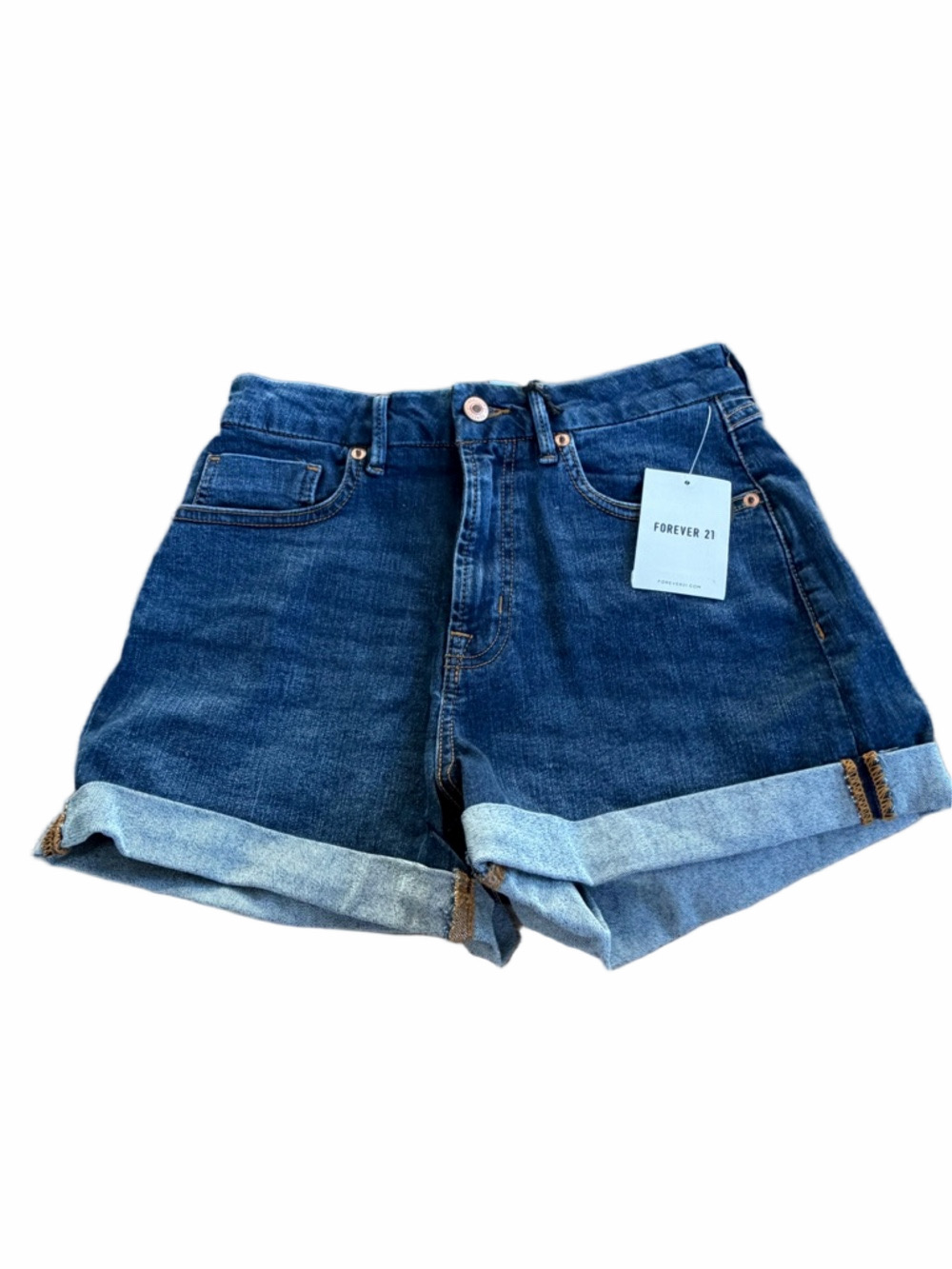 BNWT Forever 21 Dark Indigo High-Rise Rolled Cuff Denim Shorts